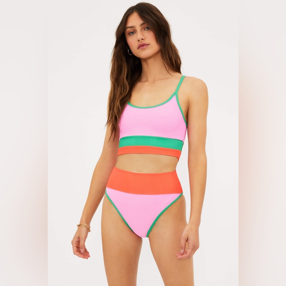 BEACH RIOT Emmy Bottom Coral Beach Colorblock, Size Medium , $98